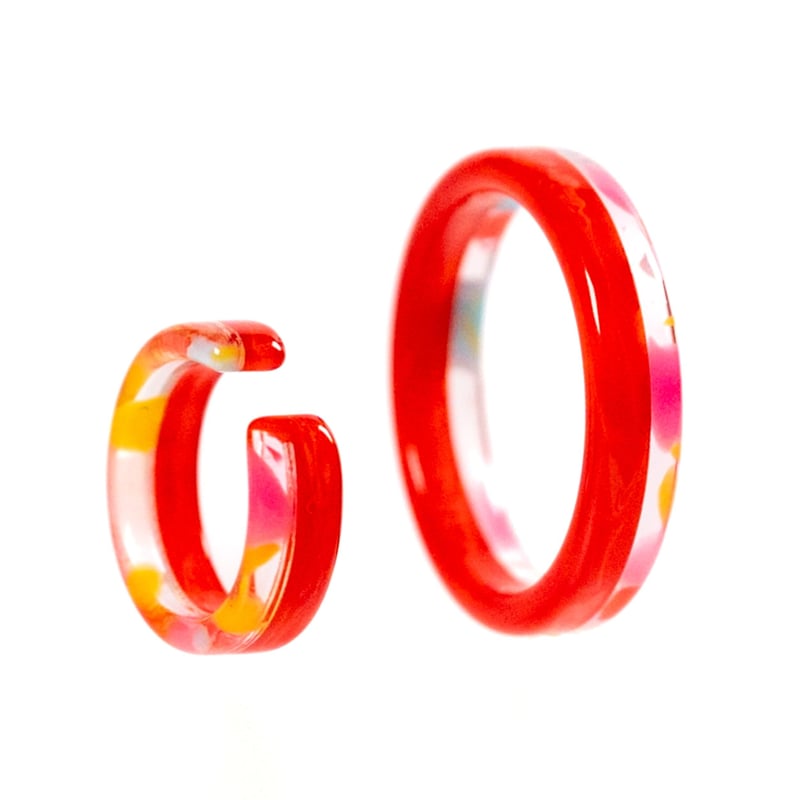 Word】ランドセルレッド×カラフルスマイル イヤーカフセット