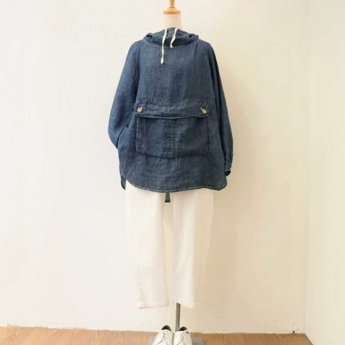 tumugu: ツムグ カセインディゴリネン フード付きプルオーバー