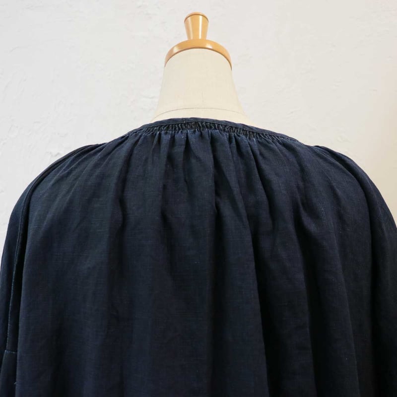 極美品✨イチアンティークス　リネン　リボン　ワンピース　チャコール ichi Antiquités｜INDIGO Linen Dobby Stripes Dress - ichi