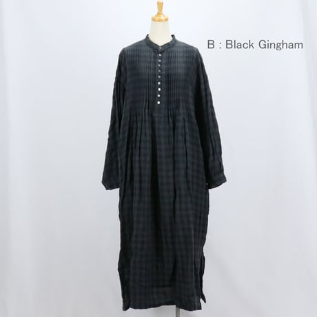 ichiAntiquités イチアンティークス Linen AZUMADAKI Gingham Tuck Dress