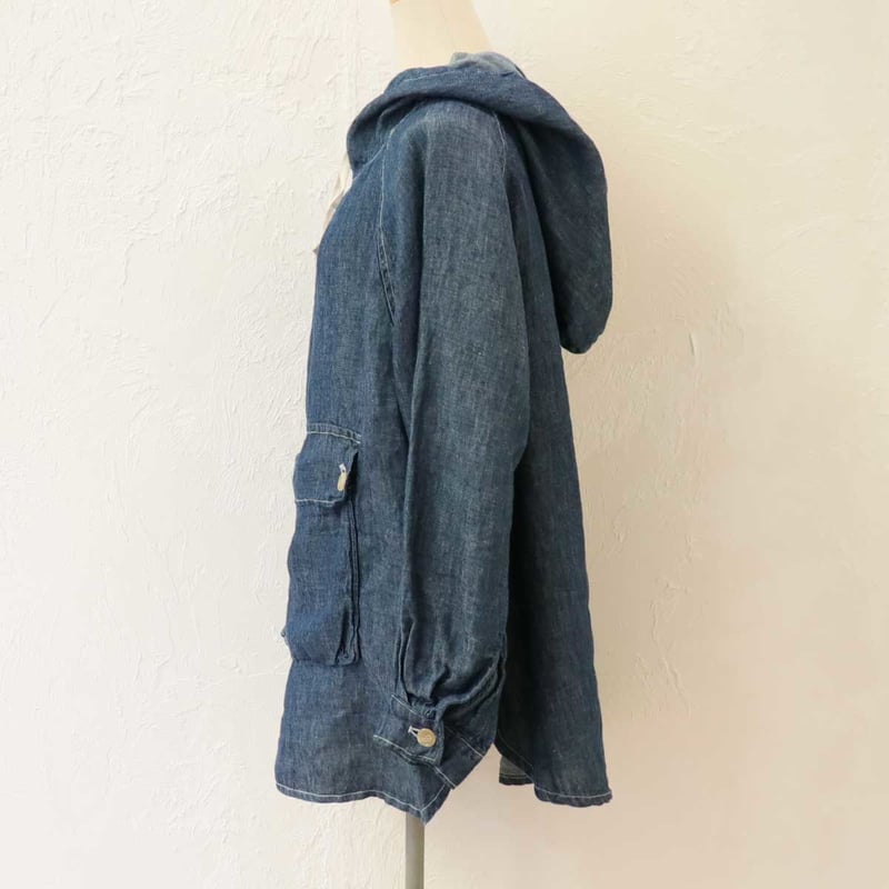 tumugu: ツムグ カセインディゴリネン フード付きプルオーバー tumugu: ツムグ カセインディゴリネン フード付きプルオーバー