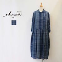 ichi Antiquite's イチアンティークス　リネンインディゴチェックワンピース