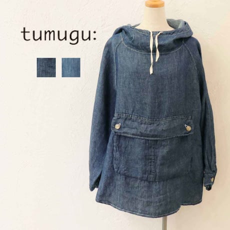 tumugu: ツムグ カセインディゴリネン フード付きプルオーバー