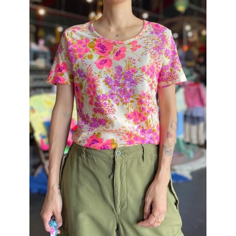 60-70’S FLOWER NYLON TEE [S-3395]
