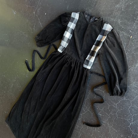 CHECK VELOUR LONG DRESS [S-1667]