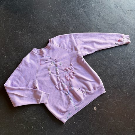80'S COLORFUL EARTH WORM EMBREIDERY SWEAT [S-1026]
