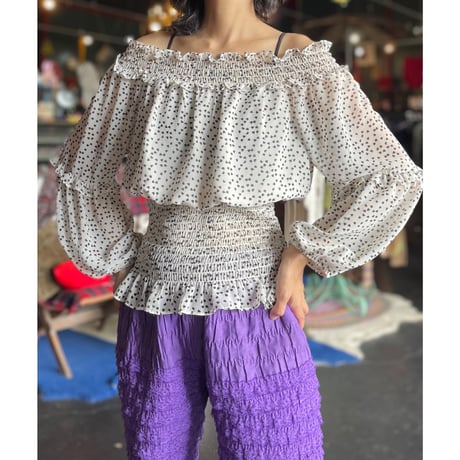 HEART OFFSHOULDER SHEER BLOUSE [S-0237]