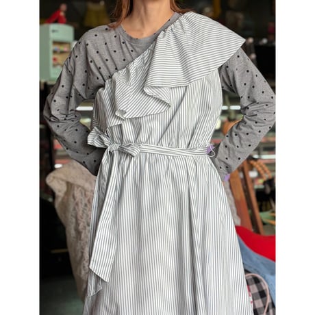 ONE SHOULDER STRIPE DRESS [S-2983]