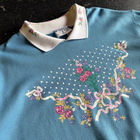 90’S  FLOWER×RIBBON COLLAR SWEAT [S-0499]