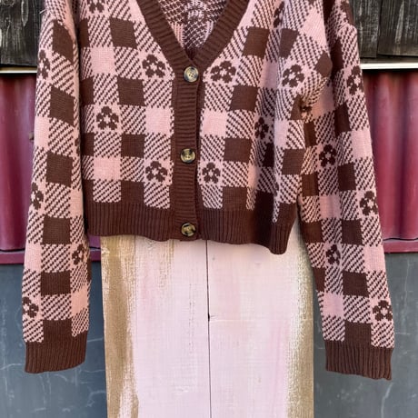 FLOWER×CHECK SHORT KNIT CARDIGAN [S-0902]