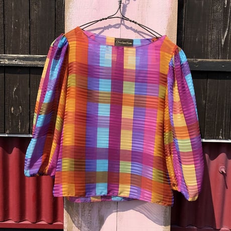 70’S CHECK PATTERN SEE-THROUGH BLOUSE [S-0588]