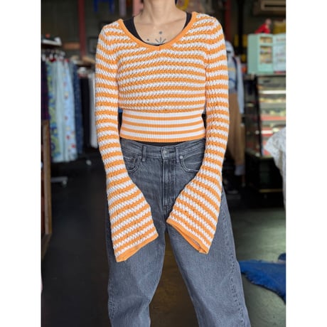 BORDER COTTON SHORT KNIT [S-3442]