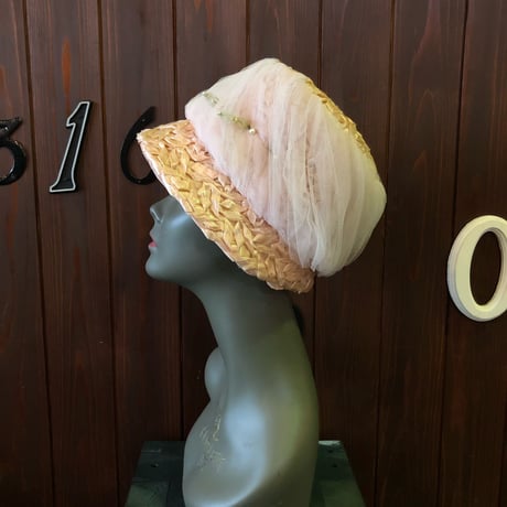 60'S TULLE DESIGN STRAW HAT [S-0424]
