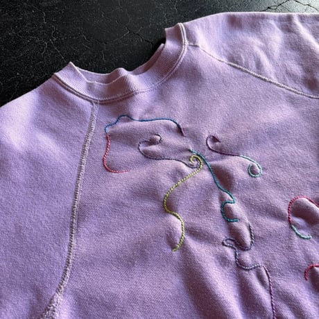80'S COLORFUL EARTH WORM EMBREIDERY SWEAT [S-1026]