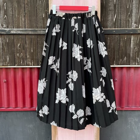 FLOWER PRINT PLEATS SKIRT [S-4177]