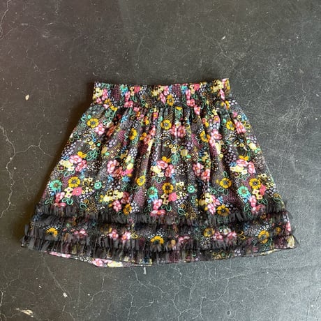 FLOWER TULLE FRILL MINI SKIRT [S-3678]