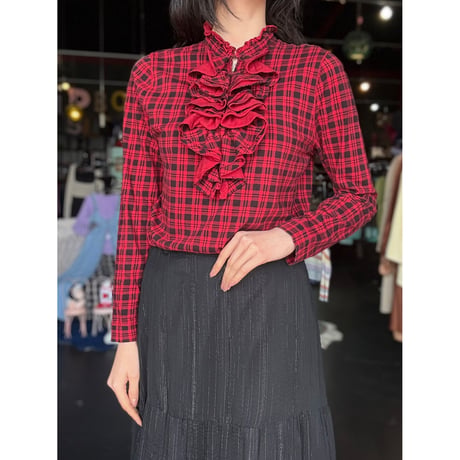 CHECK FRILL COTTON TOPS [S-3199]