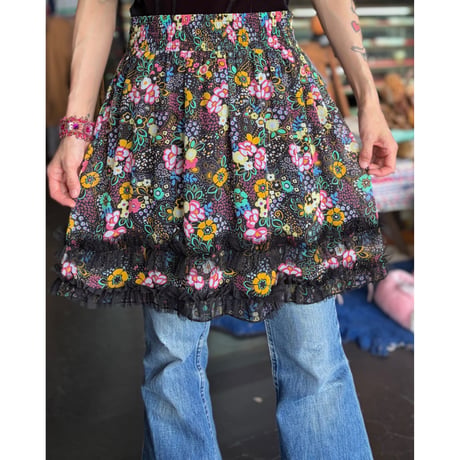 FLOWER TULLE FRILL MINI SKIRT [S-3678]