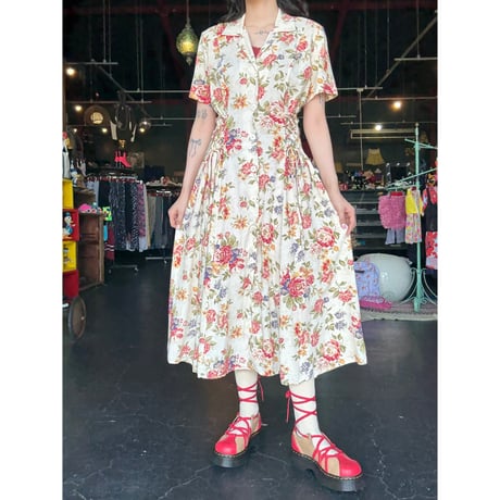 90’S FLOWER LACEUP DRESS [S-4151]