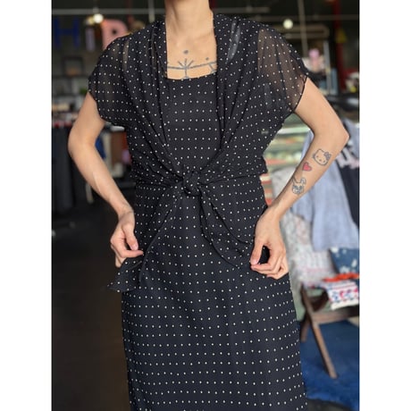 DOT SHAWL DESIGN LONG DRESS [S-3469]