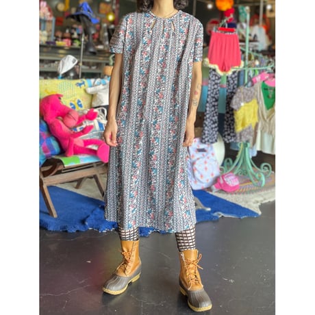 60-70’S FLOWER POLY DRESS [S-0955]
