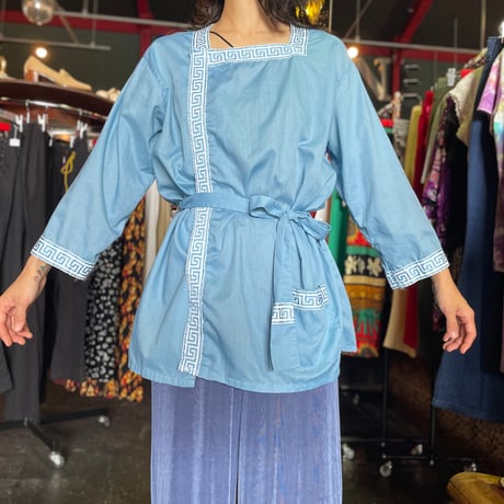 70’S GREECE MEANDER SLEEPING GOWN [S-7323]