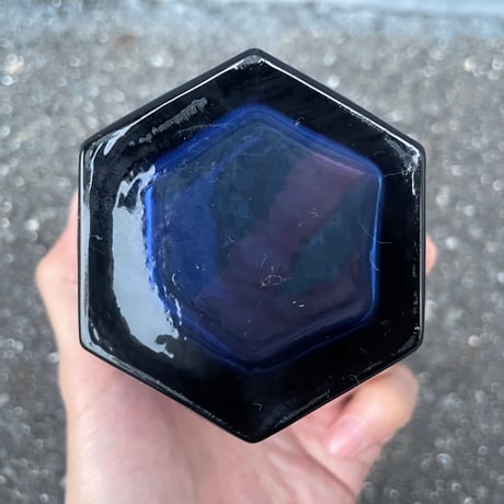 Vintage BLUE HEXAGON GLASS [J-195]