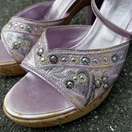 EMBROIDERY LEATHER STRAP SANDAL 24.0cm [S-6437]