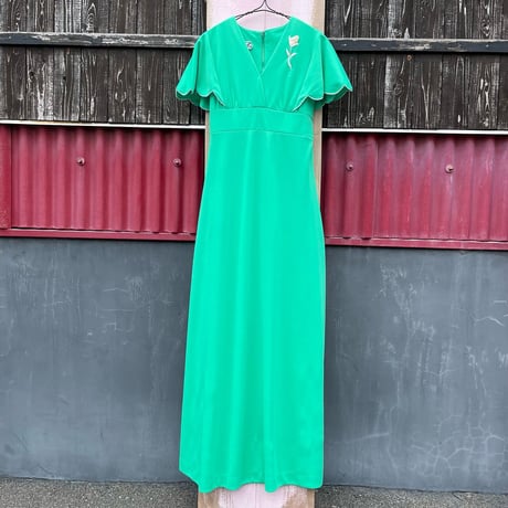 70'S FLOWER MOTIF POLY LONG DRESS [S-2577]