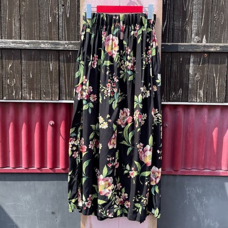FLOWER PRINT RAYON LONG SKIRT [S-8997]
