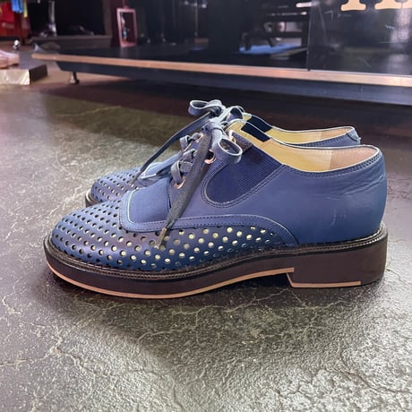 "JILL SANDER NAVY" DOT HOLE LEATHER SHOES 24.5cm [S-1386]