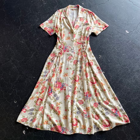 90’S FLOWER LACEUP DRESS [S-4151]