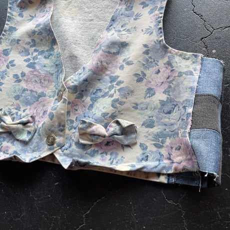 FLOWER DENIM SHORT VEST [S-1476]