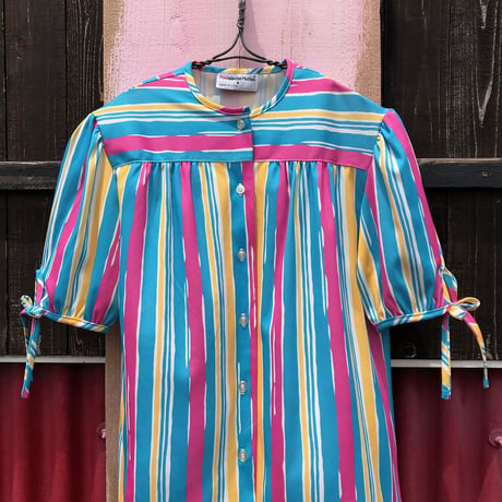 70’S STRIPE POLY BLOUSE [S-2343]