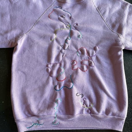 80'S COLORFUL EARTH WORM EMBREIDERY SWEAT [S-1026]
