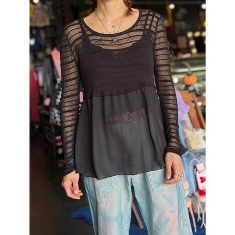 BORDER KNIT×SHEER TOPS [S-3554]