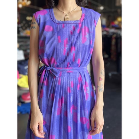 70’S LEAF PRINT POLY DRESS [S-1893]