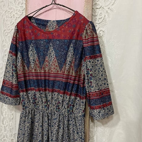 70’S FLOWER POLY DRESS [S-6593]