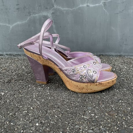 EMBROIDERY LEATHER STRAP SANDAL 24.0cm [S-6437]