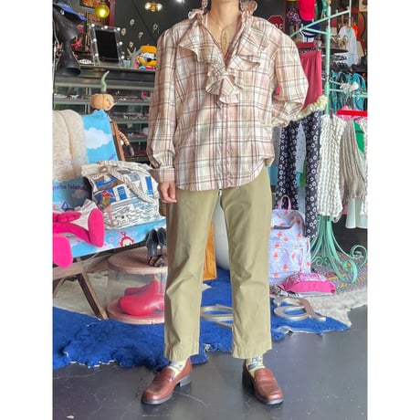 ”RALPH LAUREN” CHECK FRILL SHIRT [S-4347]