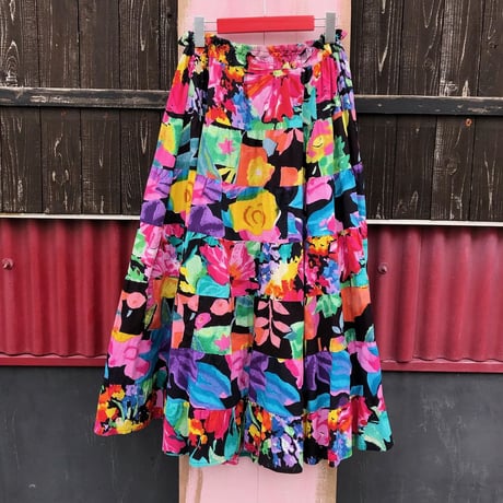 FLOWER TIERED COTTON SKIRT [S-3046]