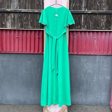 70'S FLOWER MOTIF POLY LONG DRESS [S-2577]