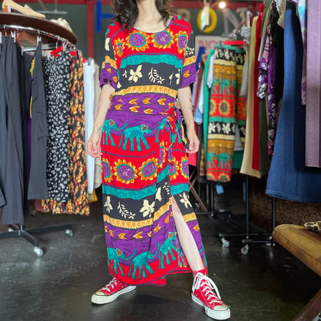 ETHNIC PRINT LAP DESIGN DRESS [S-2991]