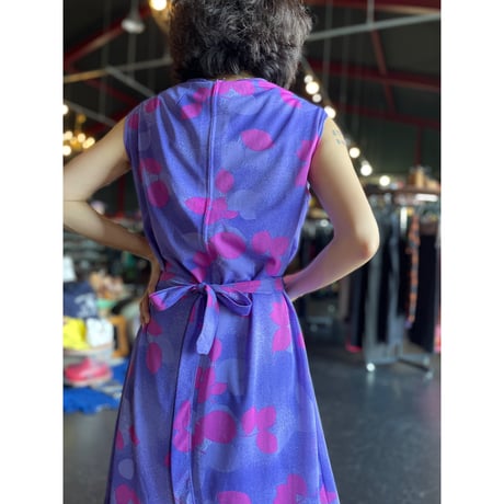 70’S LEAF PRINT POLY DRESS [S-1893]