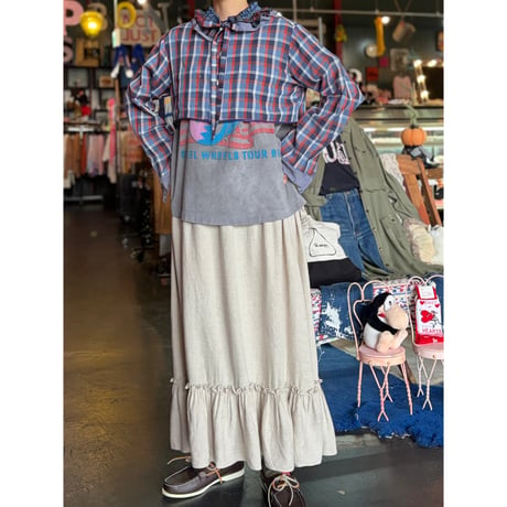 LINEN FRILL LONG SKIRT [S-3807]
