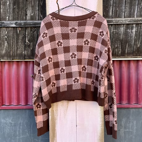 FLOWER×CHECK SHORT KNIT CARDIGAN [S-0902]