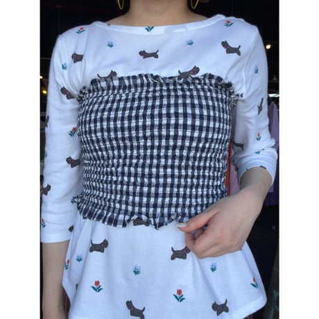 GINGHAMCHECK SHIRRING BARETOP [S-3861]