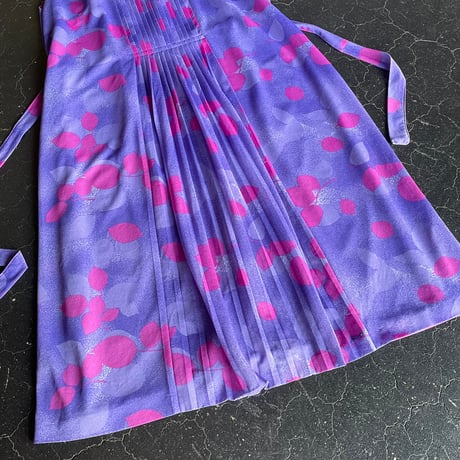 70’S LEAF PRINT POLY DRESS [S-1893]