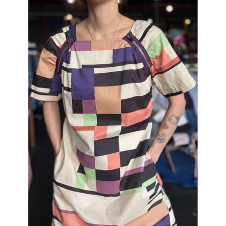 GEOMETRY PRINT ZIP DRESS [S-0734]
