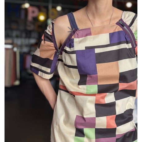 GEOMETRY PRINT ZIP DRESS [S-0734]
